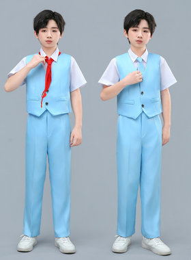 儿童合唱服演出服中小学生蓝色校服合唱朗诵比赛红领巾表演服装