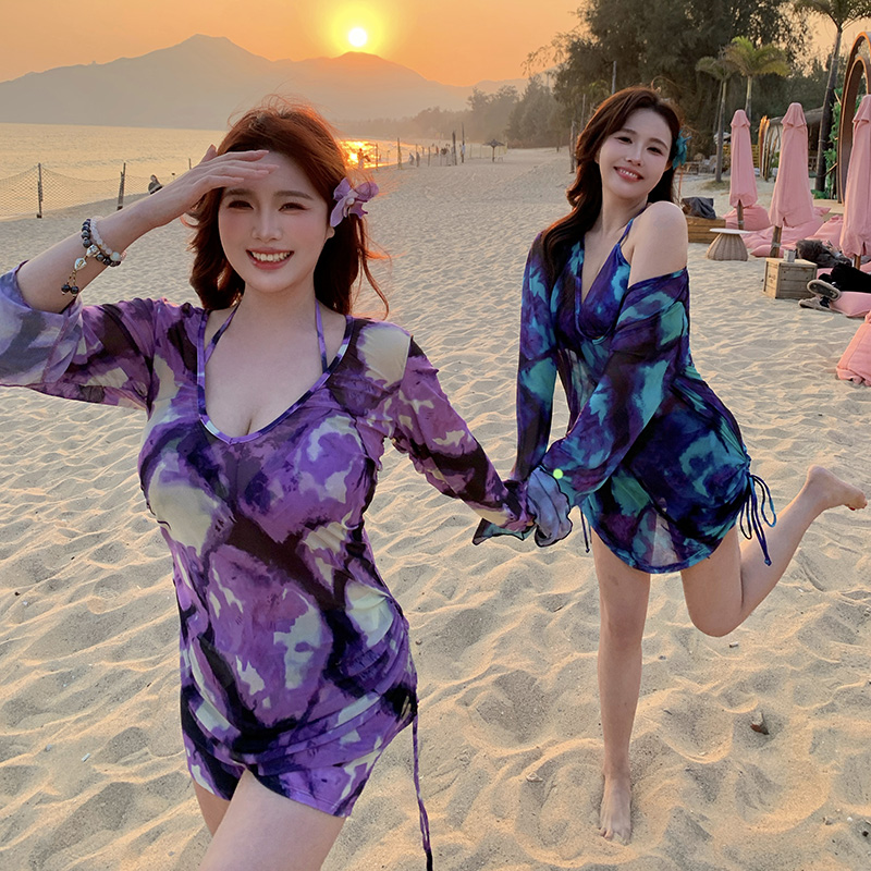 欧美新款扎染性感三件套比基尼女沙滩分体泳衣性感度假温泉游泳衣