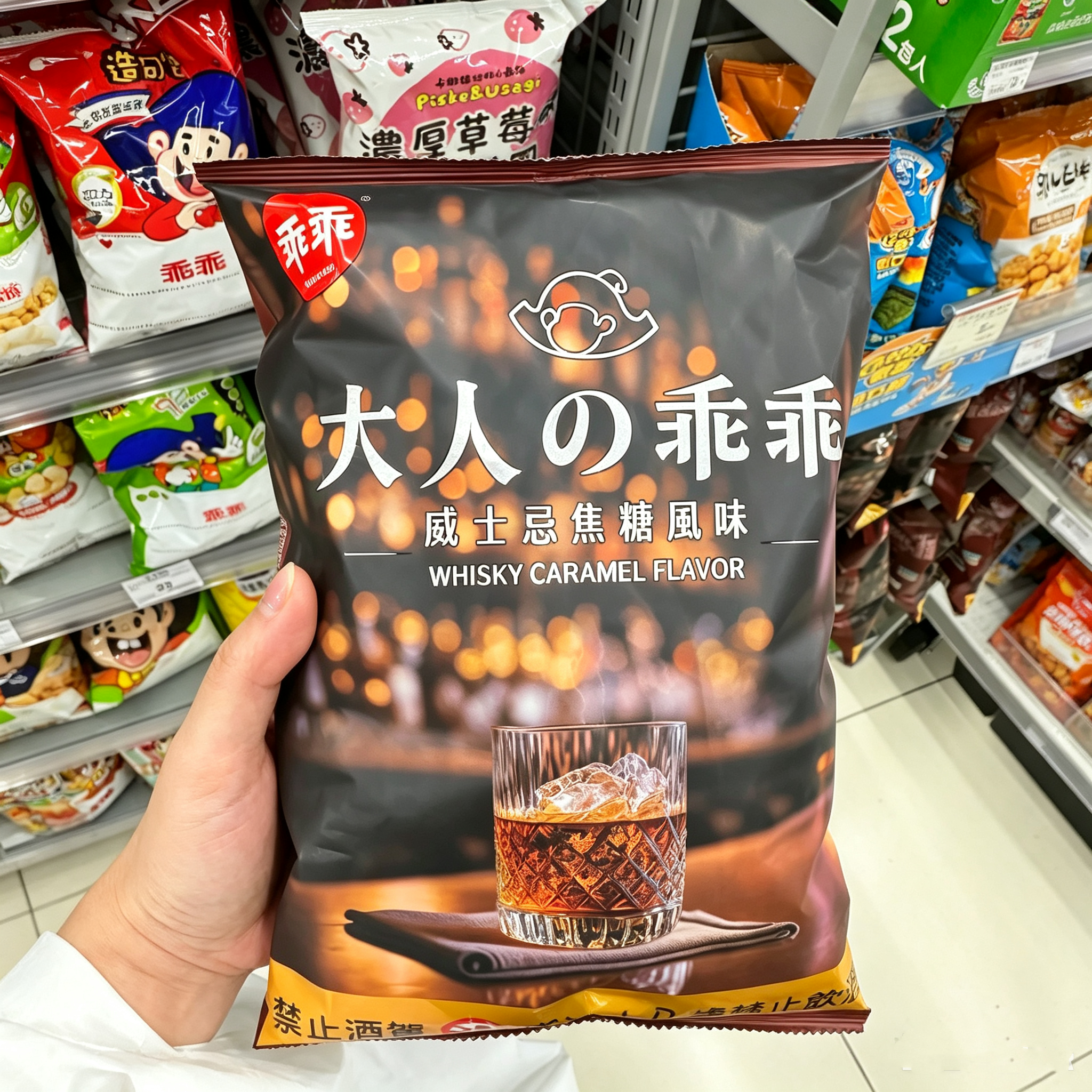 台湾家乐福采购大人的乖乖玉米脆条威士忌焦糖新口味梅酒风味80克 - 实物图