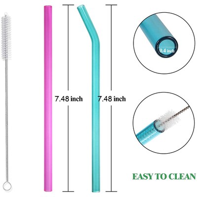 8Pcs Reusable Transqparent Glass Straws Different Colors Dri