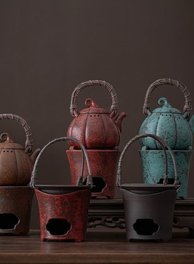 2024a新款围炉煮茶炭火温茶干烧篮烤茶套装老岩泥茶壶陶瓷提梁壶