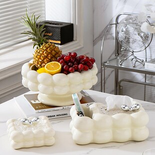 陶瓷高脚果盘客厅茶几家用轻奢高级感水果盘乔迁之喜新居装饰摆件