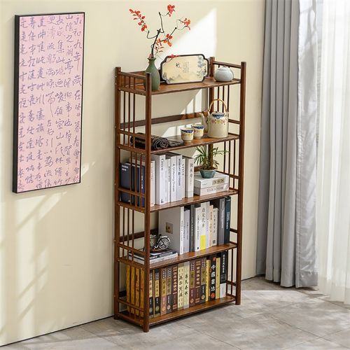 楠竹实木书架落地置物架多层书柜学生家用中古靠墙博古架办公储物