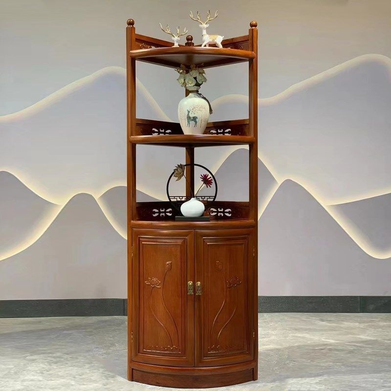 红木转角柜子菠萝格木墙角柜客厅全实木金花梨木三角架储物茶水柜