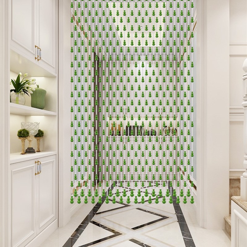 绿色桃木门帘葫芦珠帘隔断帘w免打孔卧室客厅玄关卫生间水晶帘定