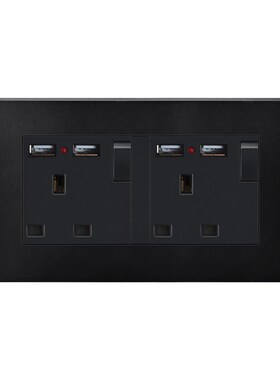 黑色双联英式13A方插国际二三极五孔USB开关插座45A15A美标六位开