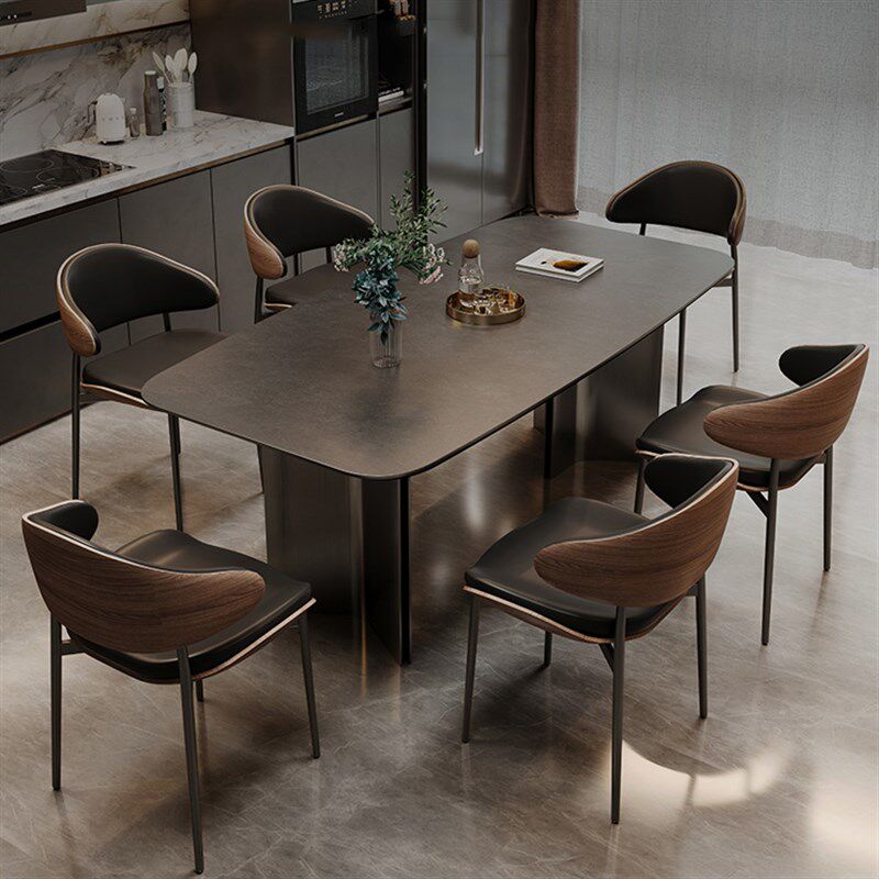 意式极简小户型长方形家用客厅现代简约岩板餐桌轻奢饭桌餐椅组合