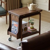 北美黑胡桃木实木可移动茶几折叠边几推车小茶桌子客厅家用小茶台