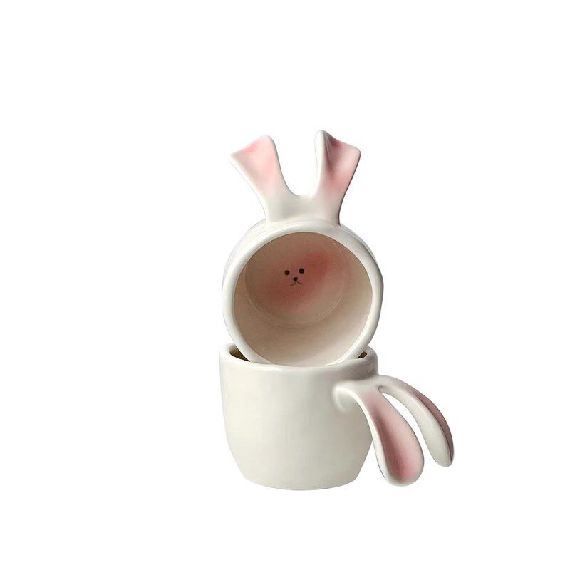 【釉下彩】双耳图粉白色陶瓷马克杯家用手作咖啡杯精致乔迁礼物