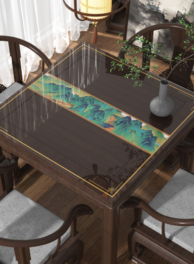 中式餐桌垫正方形透明桌布PVCB软玻璃防水防油免洗八仙桌麻将桌垫