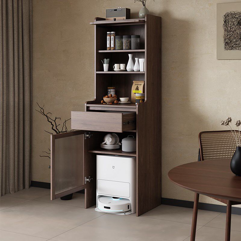 中古风餐边柜靠墙一体扫地机器人上方置物架实木家政储物柜基站柜