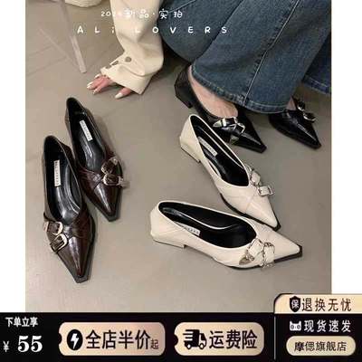 尖头包鞋女配裙子粗跟玛丽珍鞋2025新款春季中跟高跟鞋法式小皮鞋