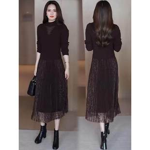 配大衣打底裙针织中长款连衣裙女秋冬季新款洋气减龄内搭显瘦纱裙