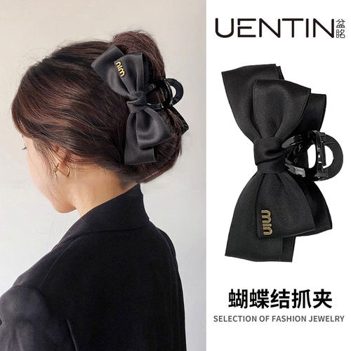 复古黑色金标蝴蝶结大抓夹发夹