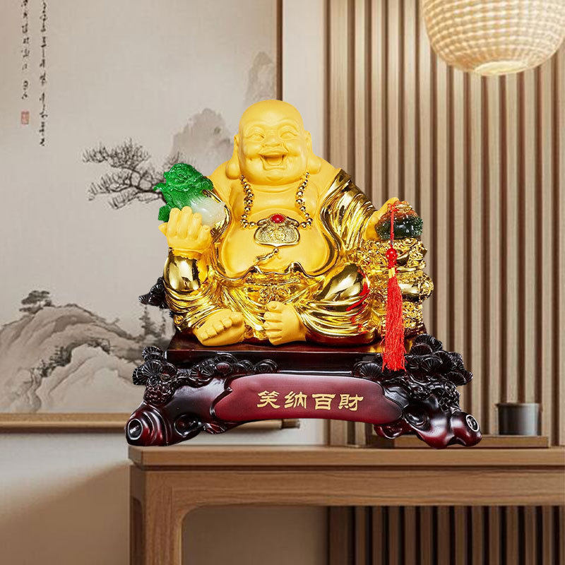 笑纳百财弥勒佛白菜金蟾摆件树脂