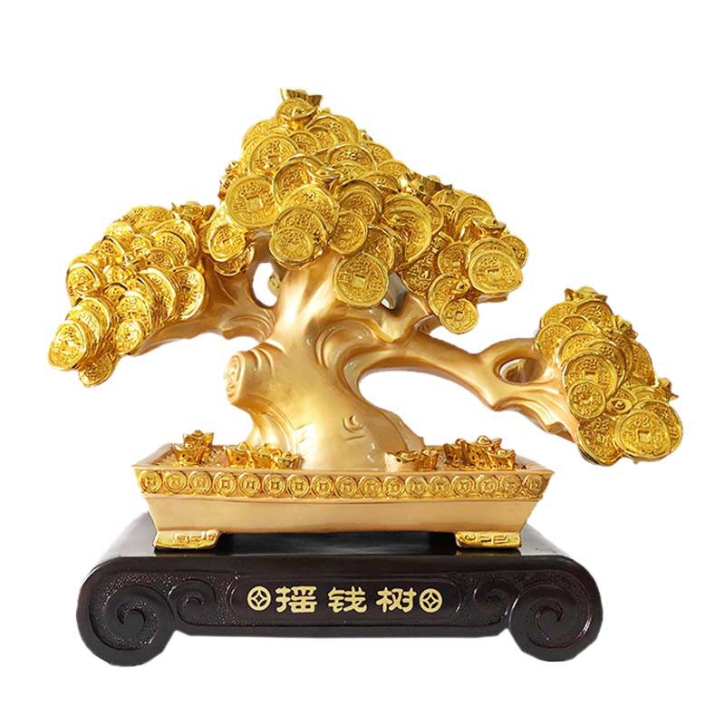 金色摇钱树树脂工艺品前台办公桌