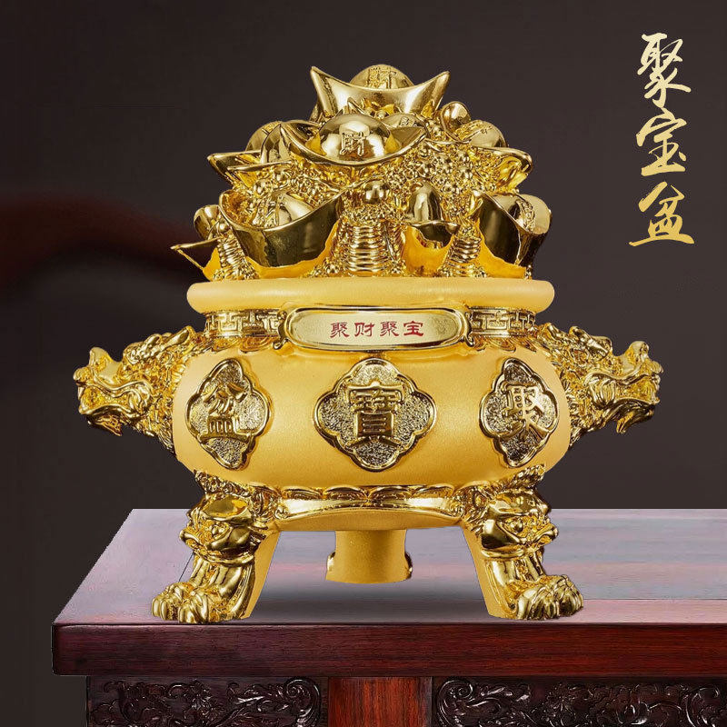 沙金聚宝盆树脂酒柜摆件中式高级