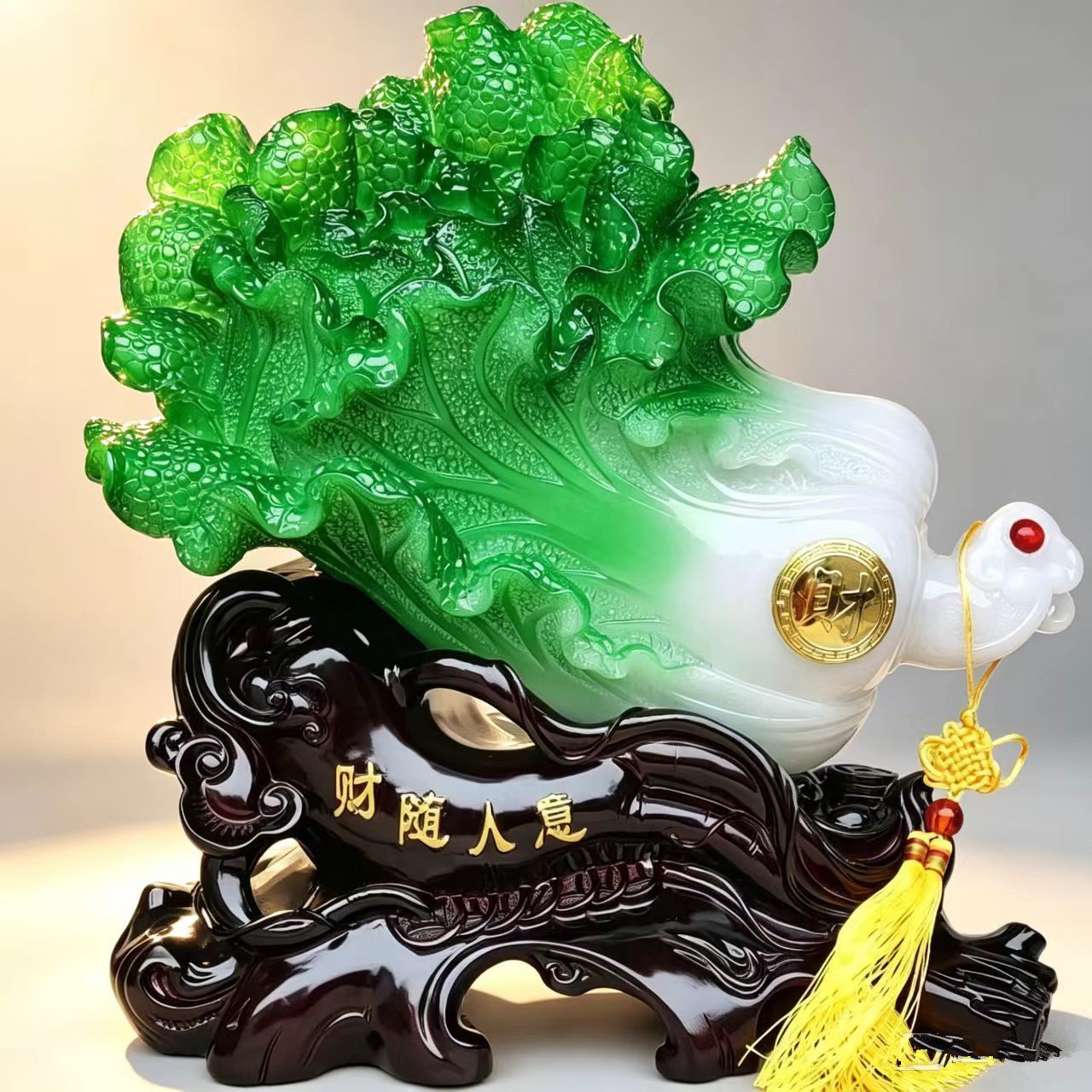 财随人意蓝冰玉白菜树脂工艺品招