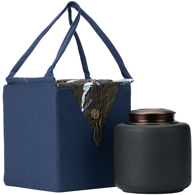 茶叶罐子陶瓷密封罐大号合金金属螺旋盖存储茶罐布包袋礼盒包装