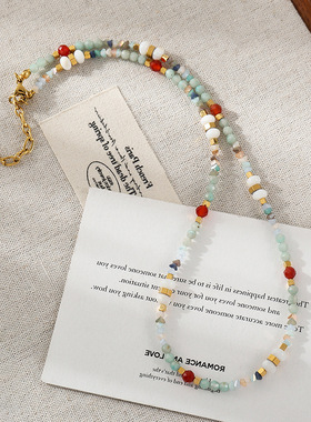 新款贝壳彩色多巴胺项链女不褪色小众锁骨链红玛瑙天然石串珠