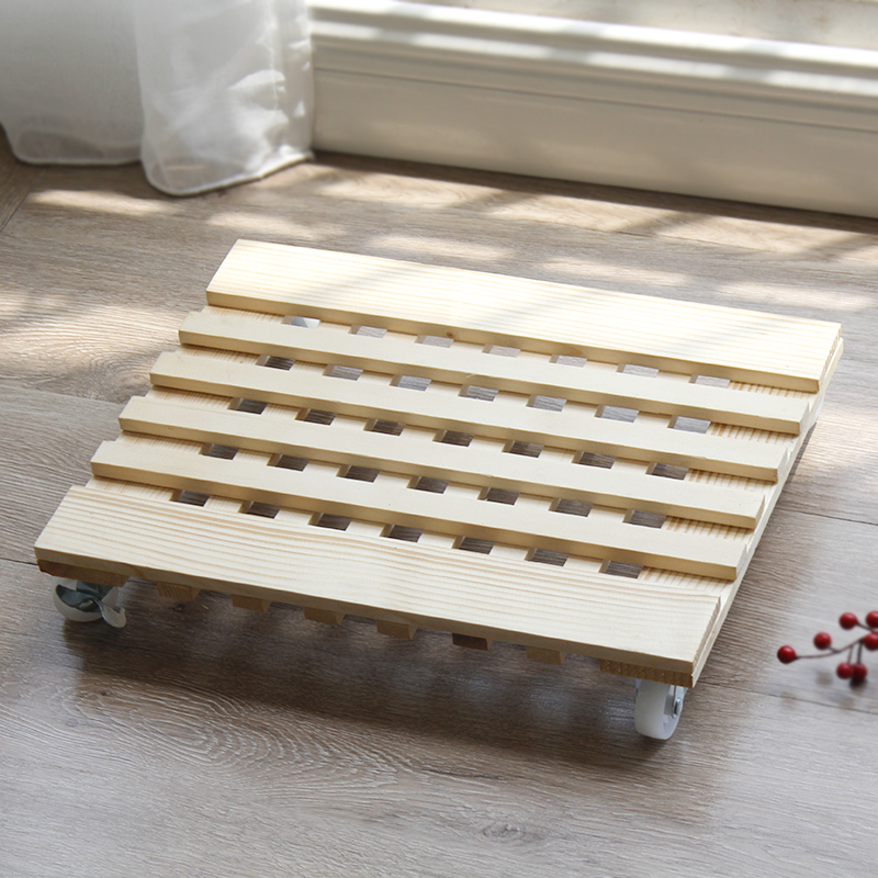 定制实木花盆托盘带轮移动滚v滑轮底座防水花架阳台置物架方形底
