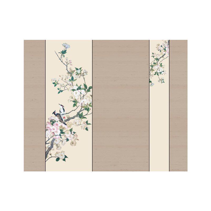 淡雅意境花鸟电视背景墙纸新中式壁布书房卧室环保防潮无纺布壁画
