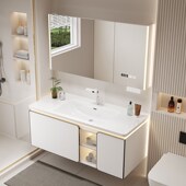 圆角陶瓷肤感一体盆白色浴室柜组合洗手台洗脸盆洗漱台卫生间收纳