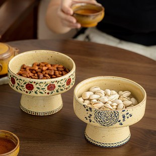 巷子尾新中式高脚盘5英寸陶瓷水果盘客厅家用干果盘覆古托盘