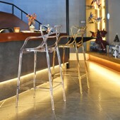 透明高脚椅家用简约大师设计藤蔓吧椅亚克力前台椅户外露台高椅子