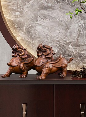 紫铜貔貅摆件一对公母招镇办x公室家宅客厅八方来财铜制大号铜貔