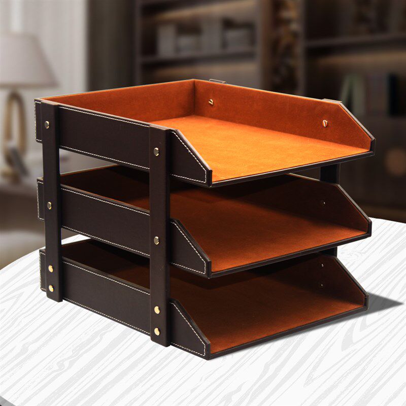 商务皮质三层文件架 文件盘 文件框/座 桌面资料文具办公收纳定制