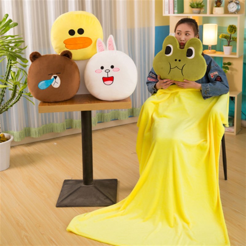 可爱卡通动物抱枕毯空调毯子二合一学生I午睡枕办公室午休汽车靠