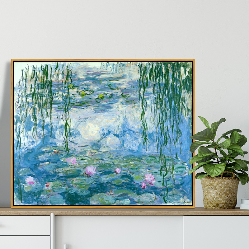 睡莲 莫奈印刷喷绘布面仿制v油画客厅卧室沙发背景装饰画风景挂画