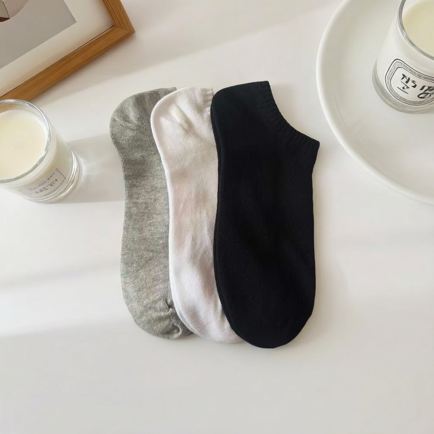 纯棉船袜网眼袜子男女通用四季舒适透气抗菌防臭袜子黑白色袜子
