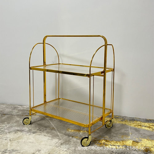 造心家具|中古风复刻1960免装钢化玻璃金色折叠小推车ins软装边几