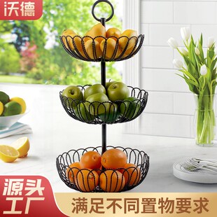 跨境供应蔬果置物架 家用三层铁艺收纳篮 厨房收纳架 餐桌水果篮