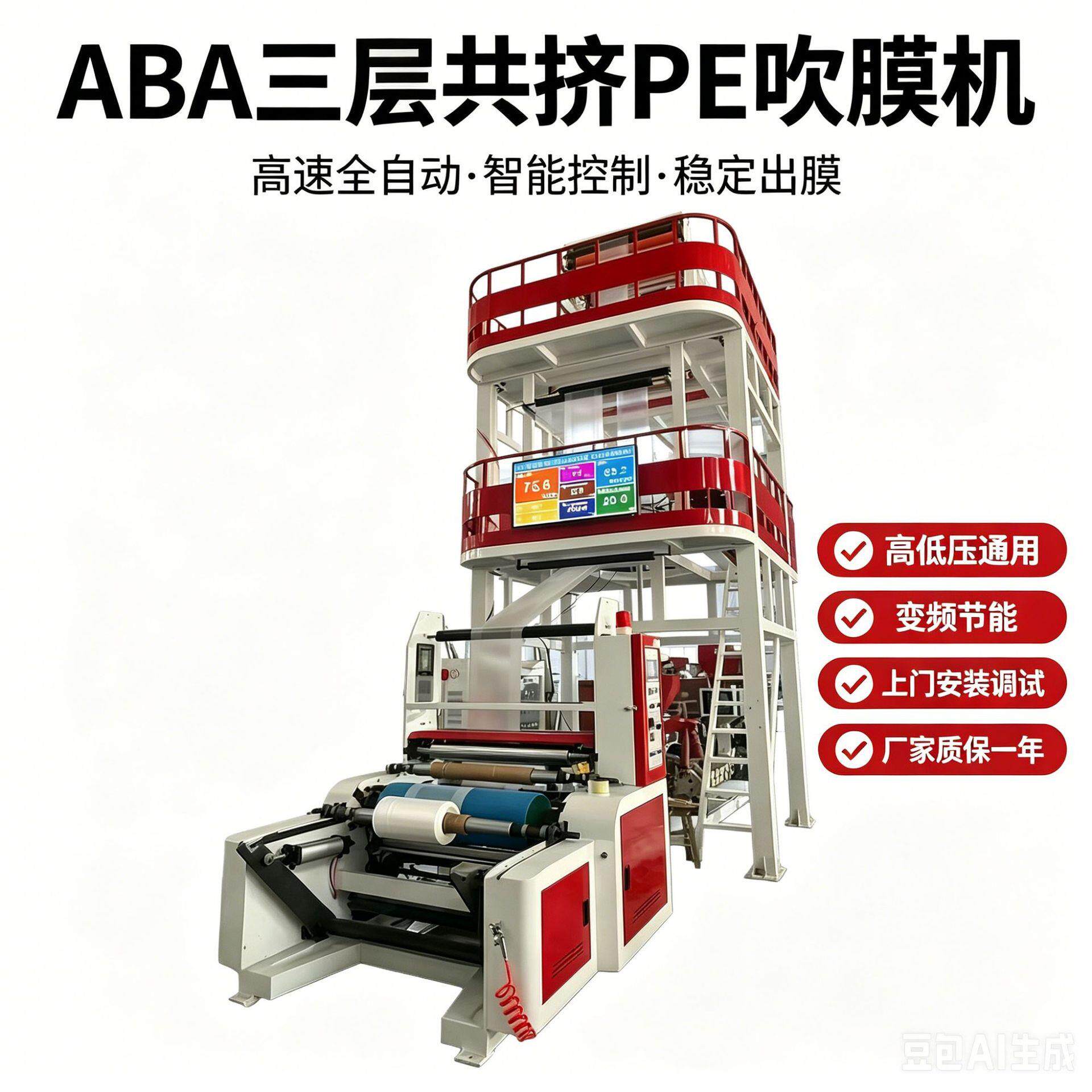 ABA吹膜机全自动压吹膜机制袋机印刷机背心袋垃圾袋pe吹膜机