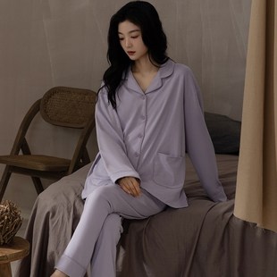 宽松大码 睡衣女春秋款 家居服休闲简约L秋冬季 纯棉长袖 外穿套 开衫