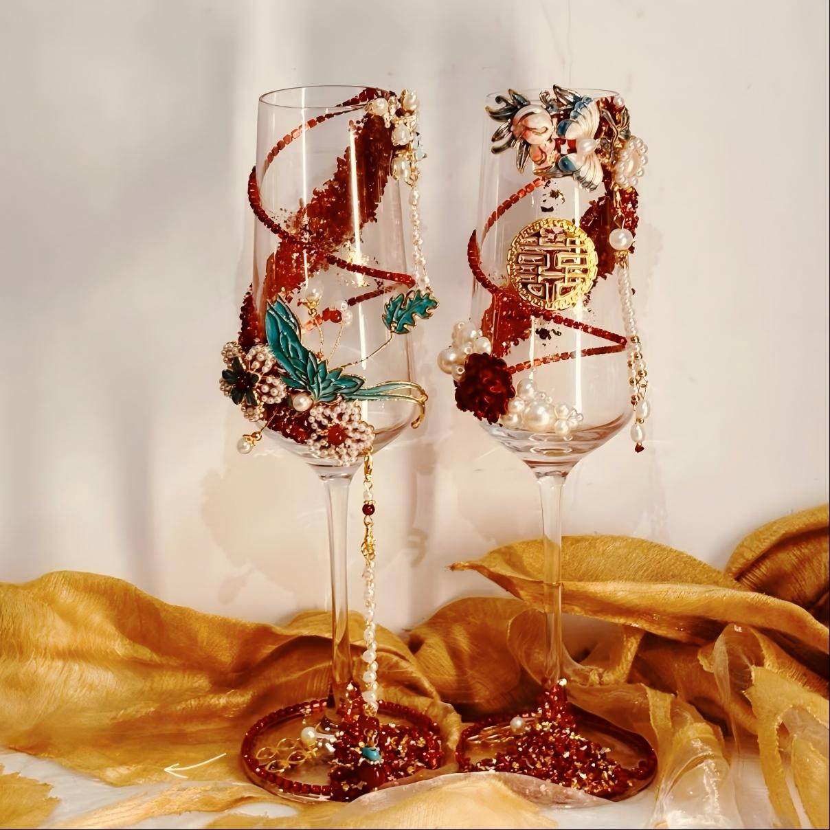 新中式婚礼敬酒杯diy手工材料包红色喜字创意实用礼品一对装礼物,节庆用品/礼品,喜碗/敬茶杯,淘宝优惠券,粉丝福利购,淘宝优惠卷