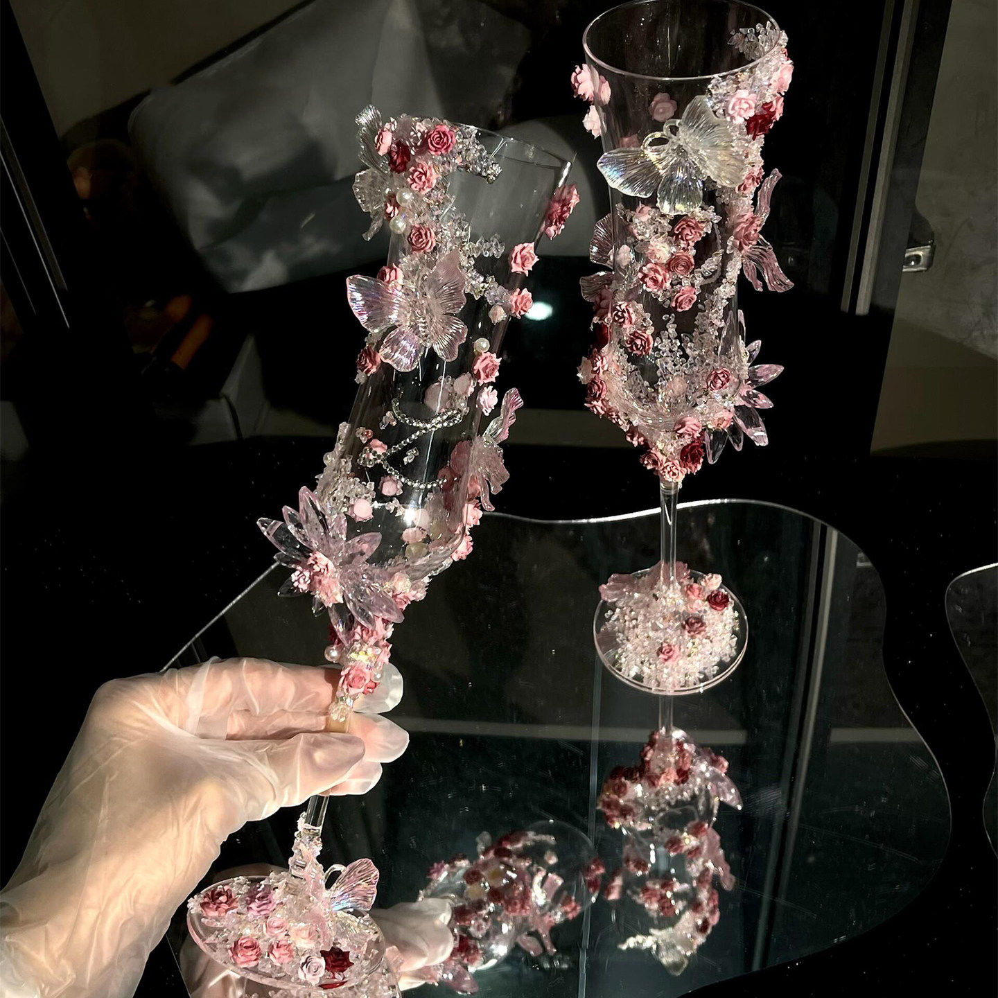 DIY敬酒杯材料包一对新中式红色新娘新婚礼物创意婚礼香槟杯手工