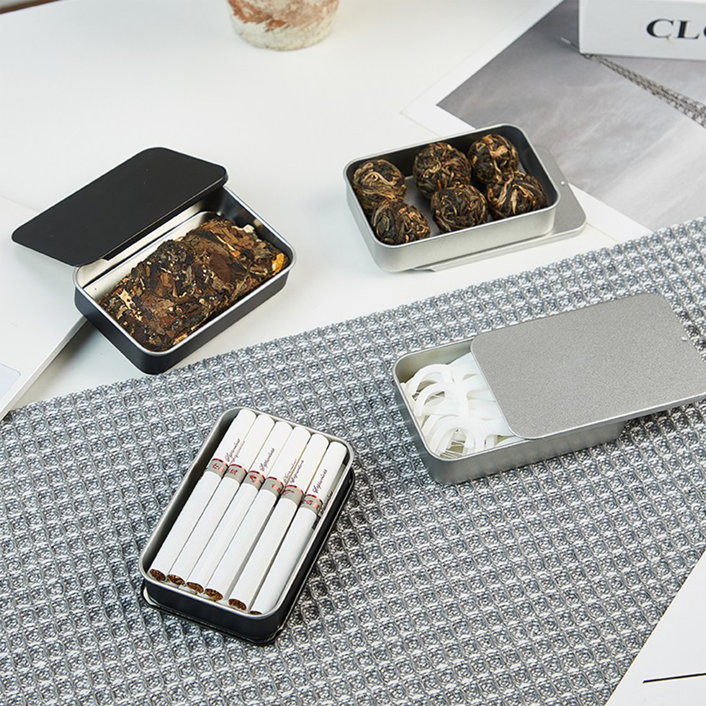 滑盖龙珠茶茶饼便携收纳盒抽屉式糖果压线马口铁盒子渔具焊烟烟盒