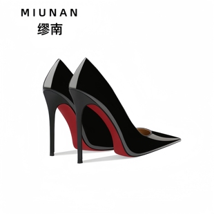 缪南黑色细跟高跟鞋2025新款红底职业尖头高跟鞋女气质高级不累脚