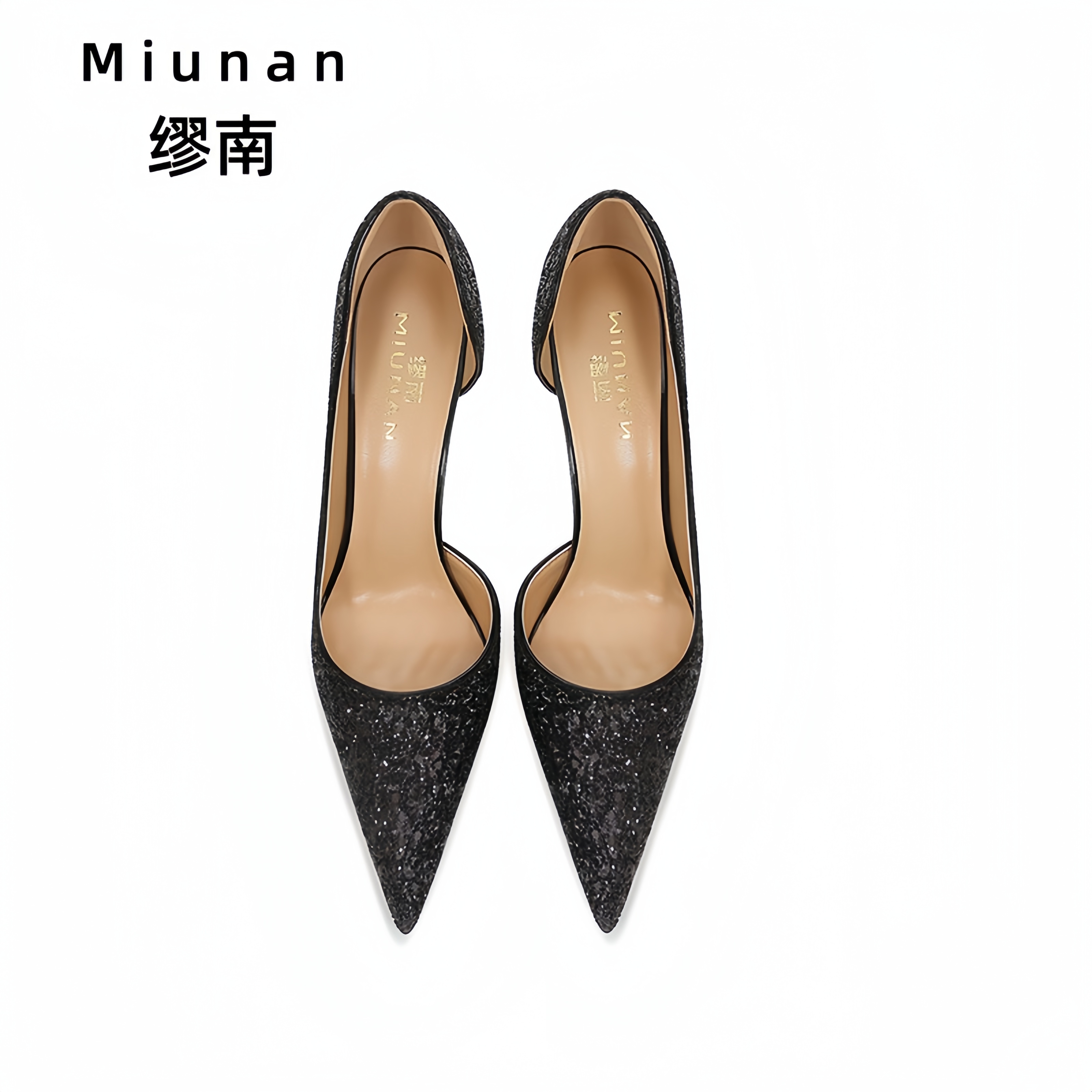 缪南侧空性感红底亮片浅口单鞋