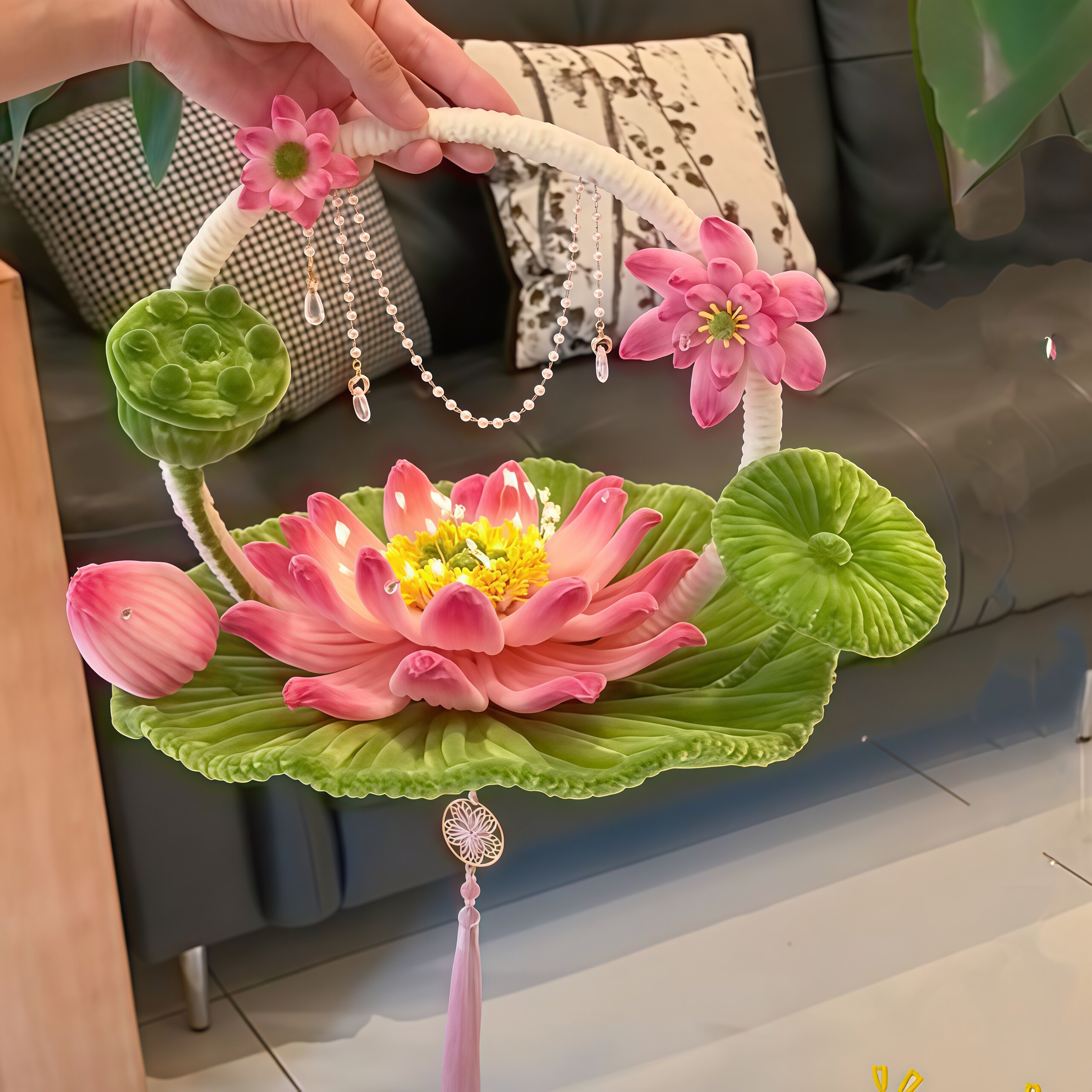 新款中秋氛围古风荷花手提花灯扭扭棒手工DIY材料送朋友闺蜜礼物