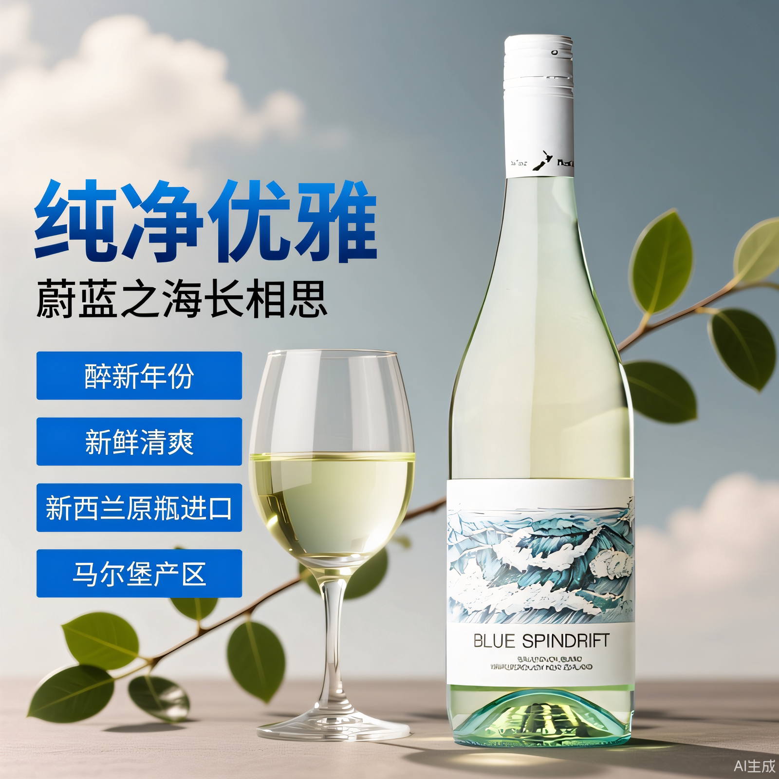 新西兰原瓶进口红酒 蔚蓝之海2025新年份马尔堡长相思干白葡萄酒