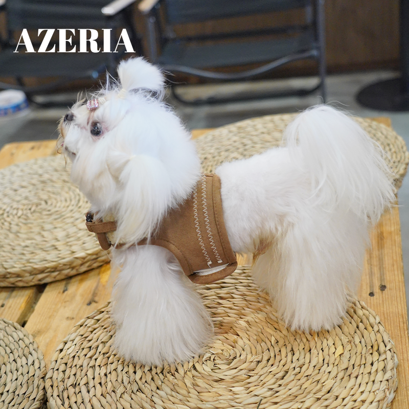 AZERIA宠物狗狗衣服暖绒甜心摇粒绒裙一体式遛猫狗胸背带牵引冬服
