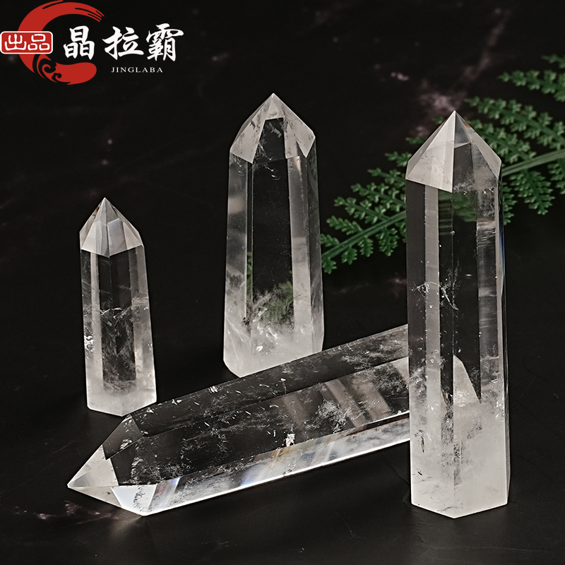 天然白水晶单尖六棱柱摆件