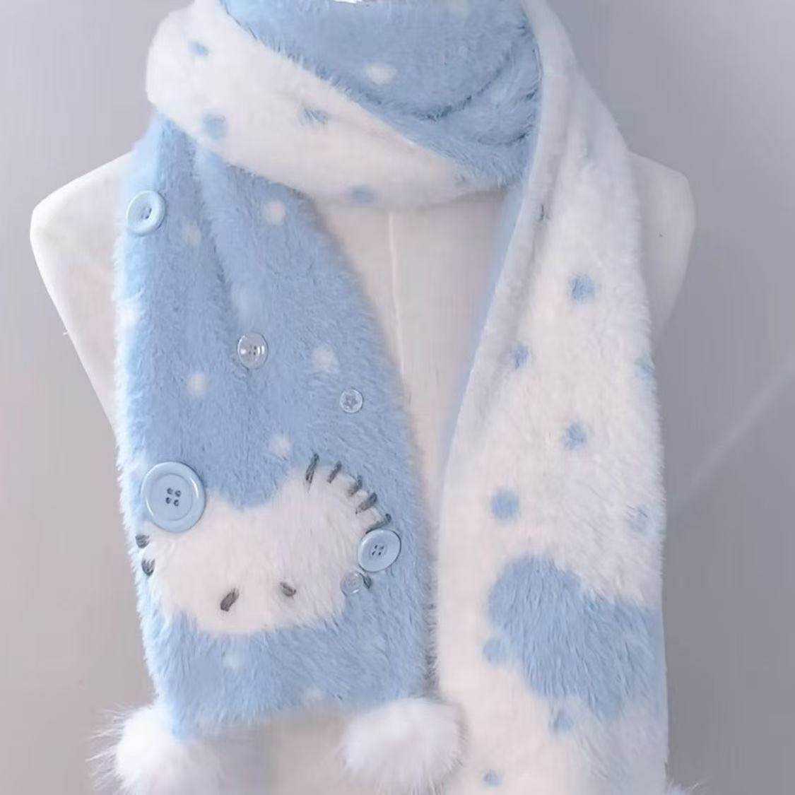 浅蓝色毛绒针织围巾女秋冬韩系氛围感加厚保暖防寒护颈围脖百搭