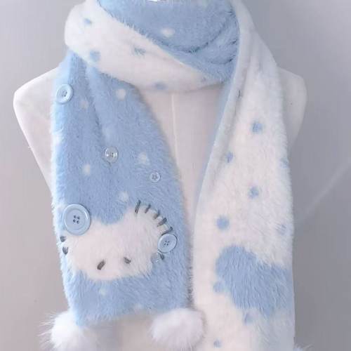 浅蓝色毛绒针织围巾女秋冬韩系氛围感加厚保暖防寒护颈围脖百搭