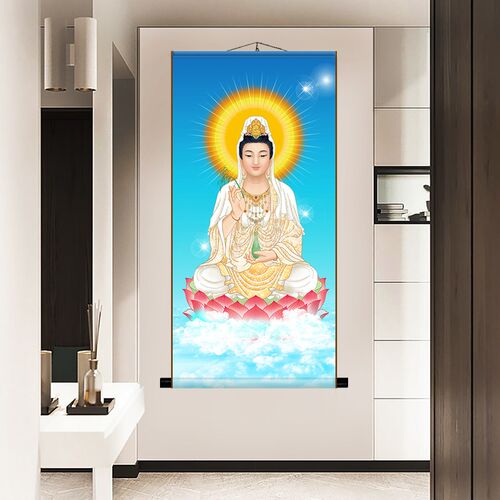 热销送子南海水i月骑龙观世音菩萨站立象玄关像供奉客厅装饰挂画